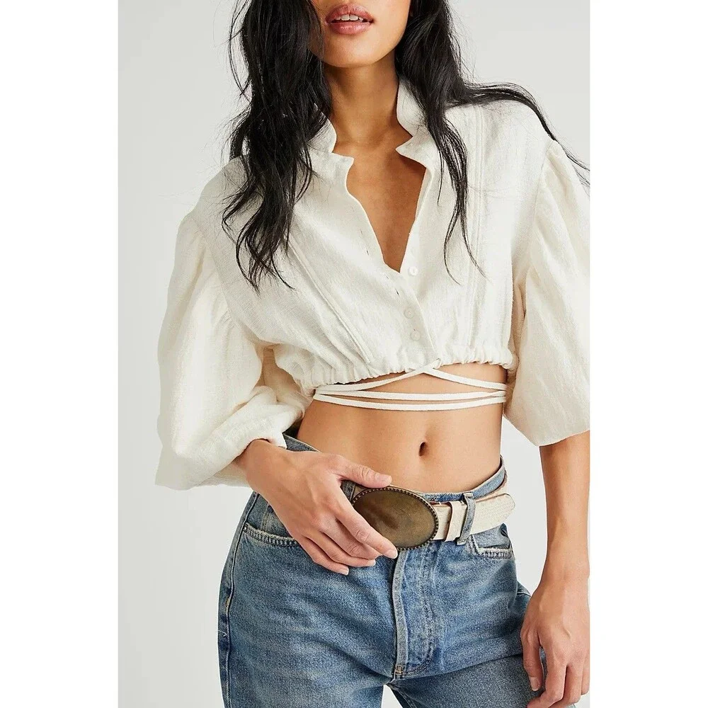 Free People Duke Concho Belt Brass Oval Buckle Leather Western Boho M/L 42”